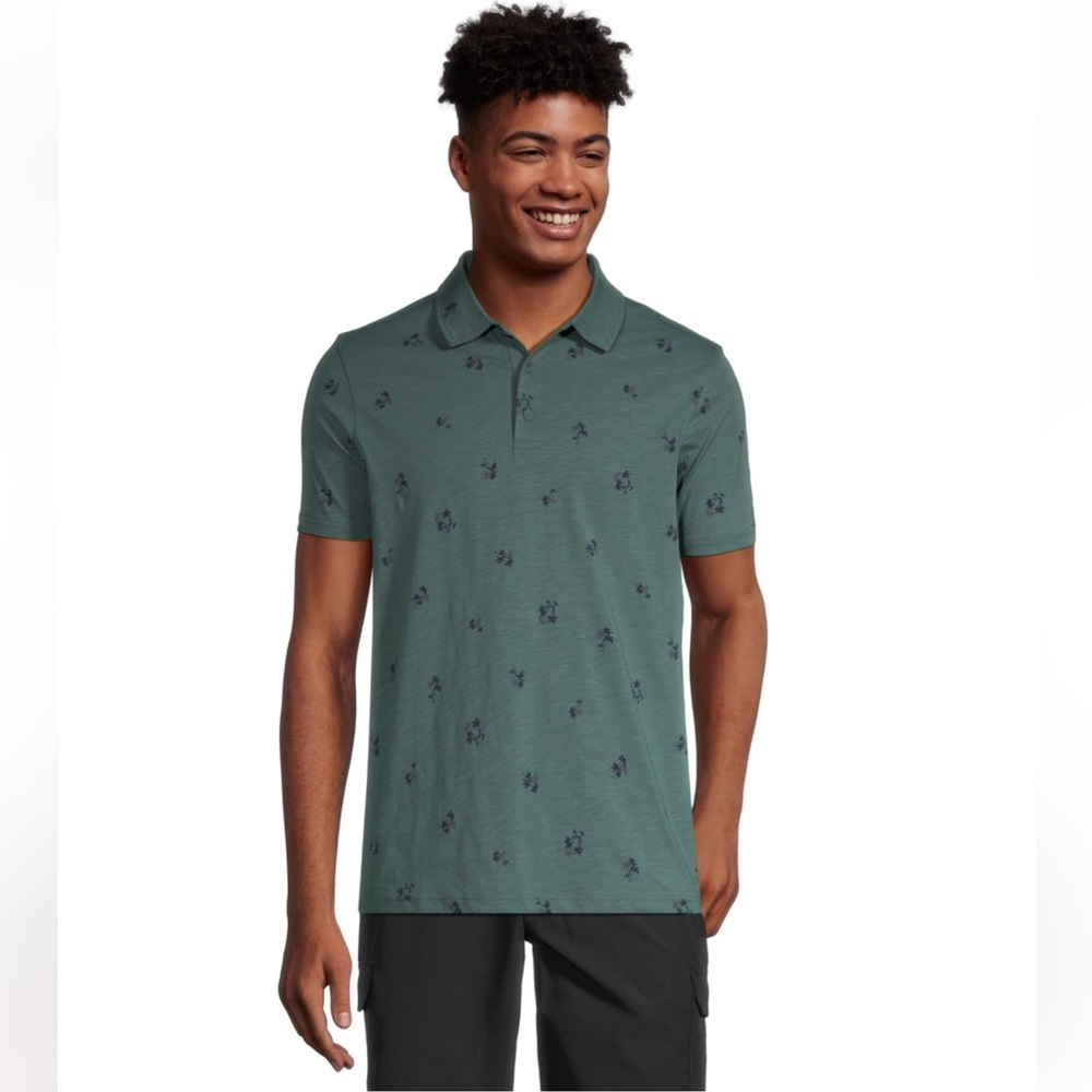 FARWEST Men’s Slub Textured All Over Print Polo Shirt